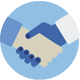 icono de un apretón de manos sobre fondo azul