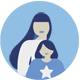 icono de una mujer y una niña sobre fondo azul