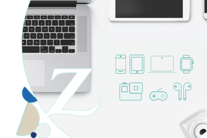 combinación de imágenes e iconos de distintos dispositivos: portátil, tablet, móvil, cámara, auriculares, smartwatch y consola