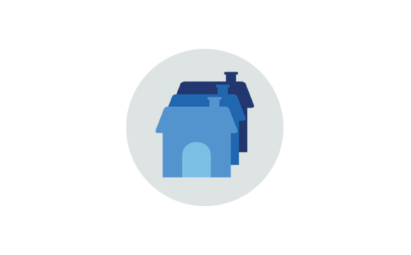icono tres casas en distintos tonos de azul